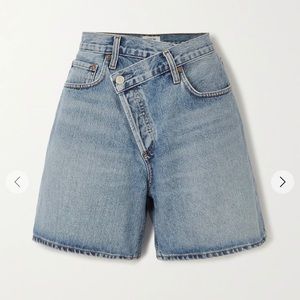Agolde criss cross light denim shorts